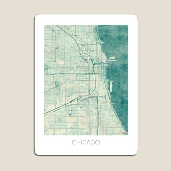 Chicago Map Blue Vintage Magnet