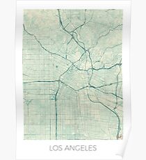 Los Angeles Map Blue Vintage Poster