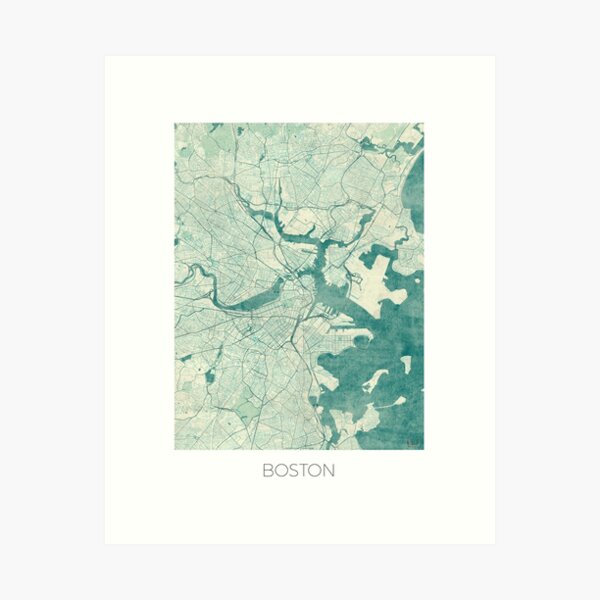 Boston Map Blue Vintage Art Print