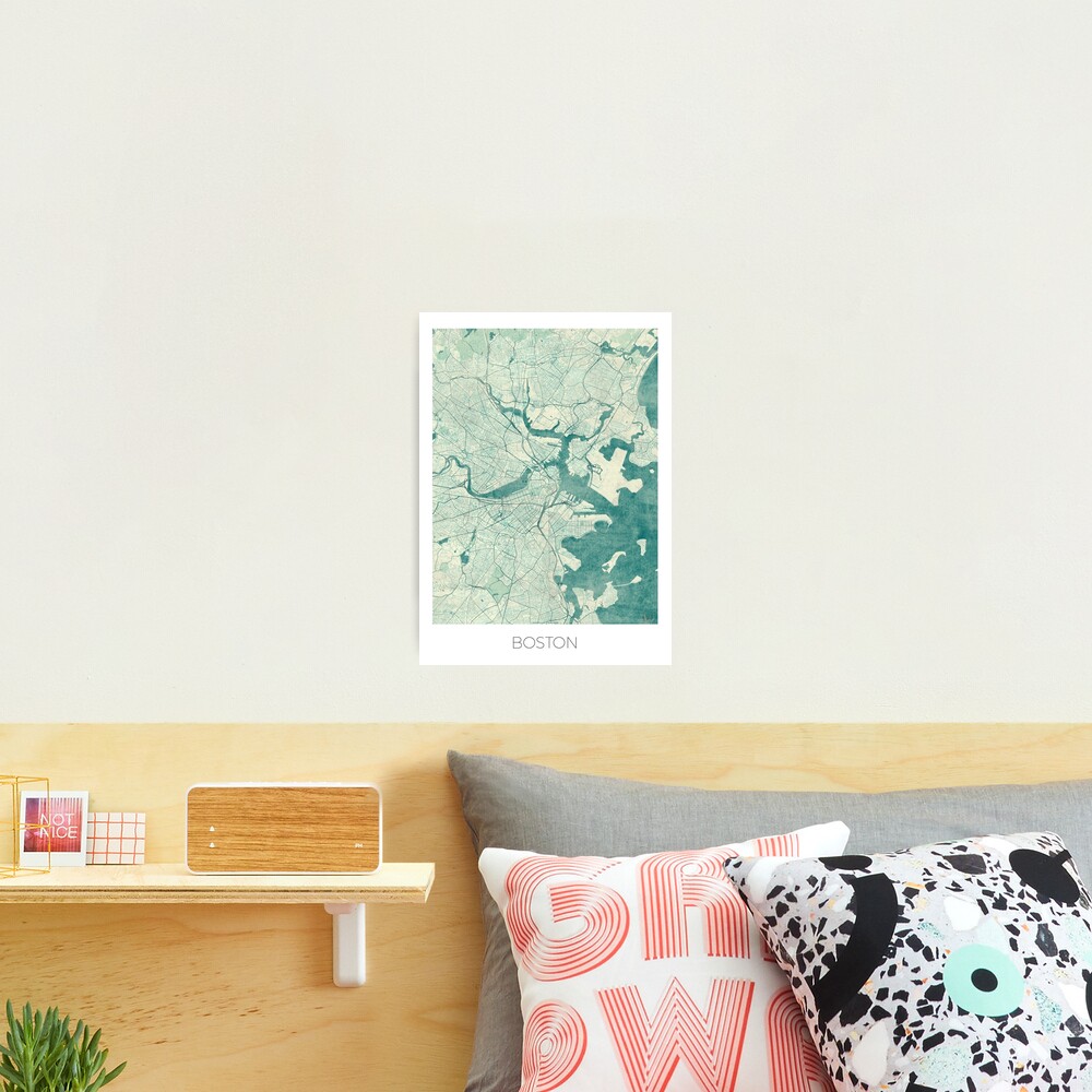Boston Map Blue Vintage Photographic Print