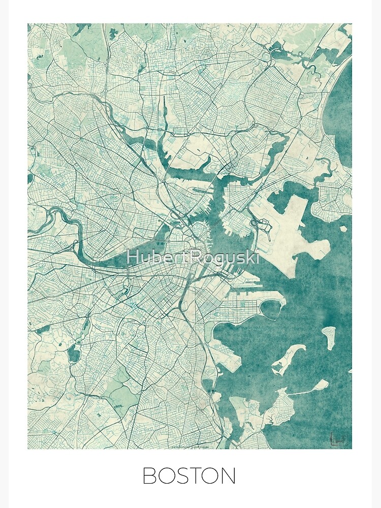 Boston Map Blue Vintage by HubertRoguski
