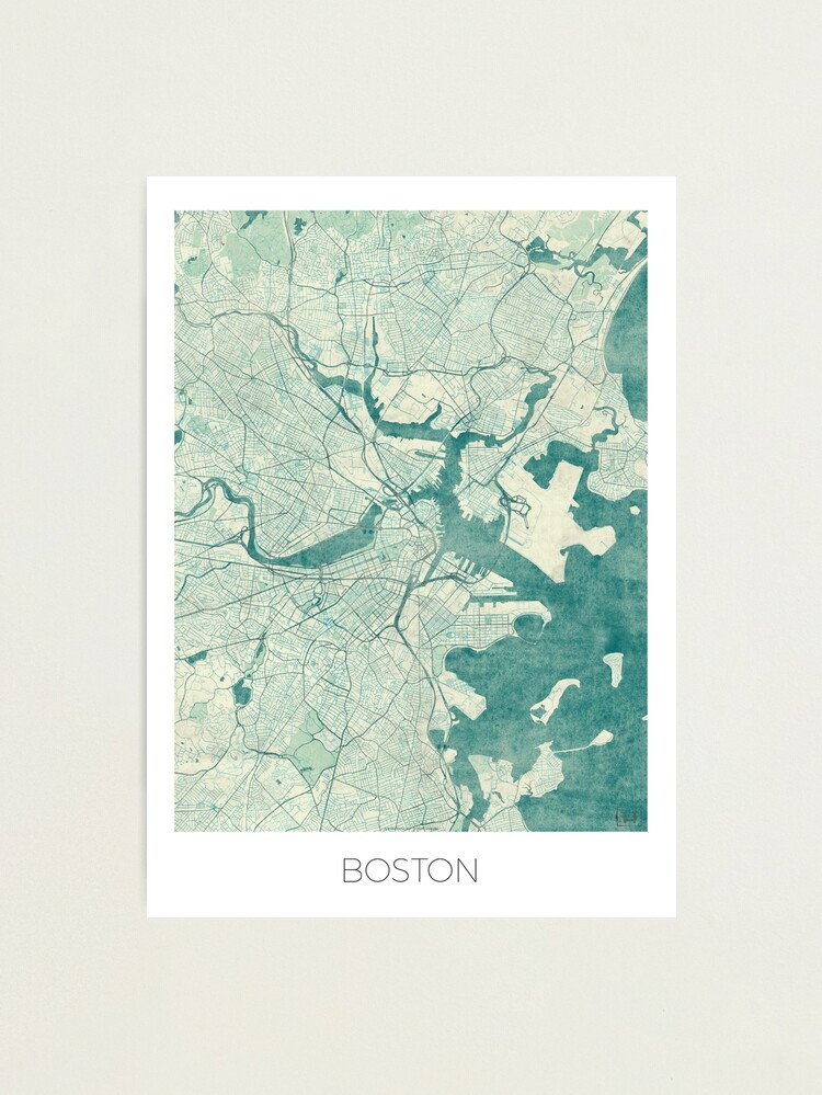 Alternate view of Boston Map Blue Vintage Photographic Print