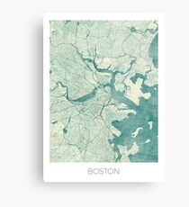 Boston Map Blue Vintage Metal Print