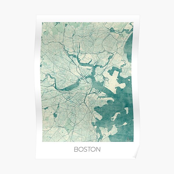 Boston Mapa Azul Vintage Póster