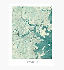 Boston Map Blue Vintage Photographic Print