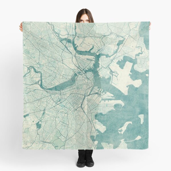 Boston Map Blue Vintage Scarf