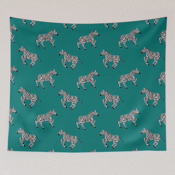 Artikelvorschau, Galoppierende Zebras auf Dark Teal entworfen und verkauft von latheandquill.