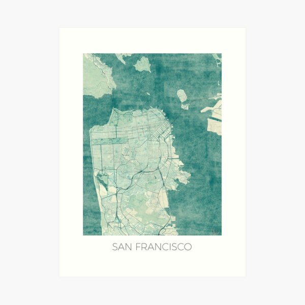 San Francisco Map Blue Vintage Art Print