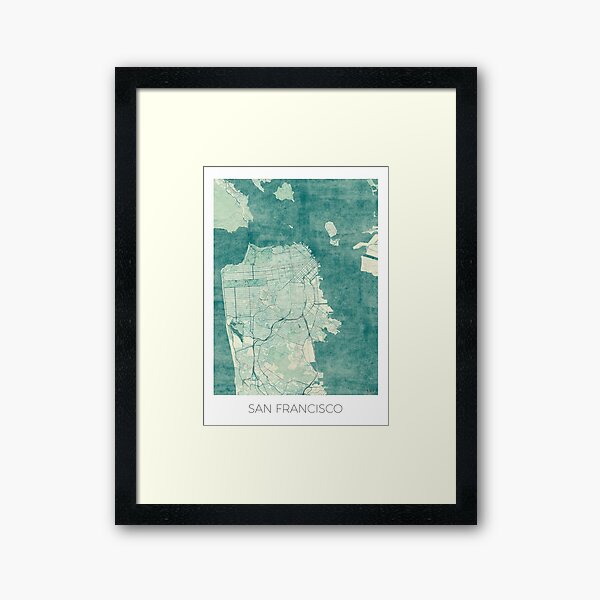 San Francisco Map Blue Vintage Framed Art Print