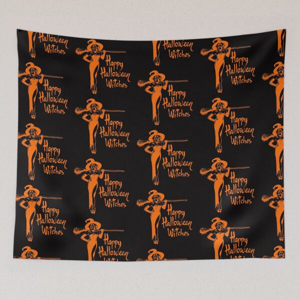 Item preview, Halloween Beautiful Sexy Witch Holding Broomstick Orange designed and sold by WearWolfDesigns.