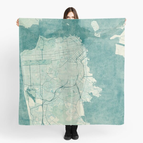 San Francisco Map Blue Vintage Scarf
