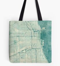 Chicago Map Blue Vintage Tote Bag