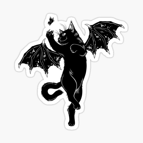flying cat bat hunt butterfly Sticker