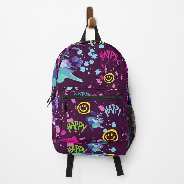  Paint Splash Effect Dark purple happy face backpack, modern and colorful backpack, Aesthetic Backpacks. Backpack