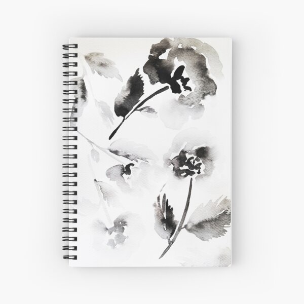 Floral pattern in black and white watercolor Spiral Notebook