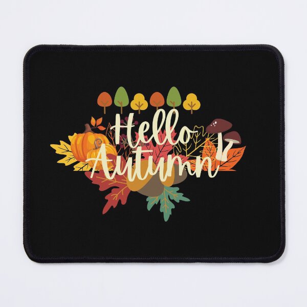 Item preview, Hello autumn, fall vibes,celebrate autumn, pumpkins, mushrooms,acorns, autumn leaves, autumn trees in fall colors designed and sold by allycat57.