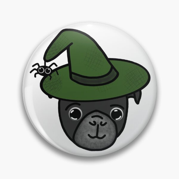Item preview, Black Pug with Green Witch Hat and Spider Friend designed and sold by LeasPugGrumble.