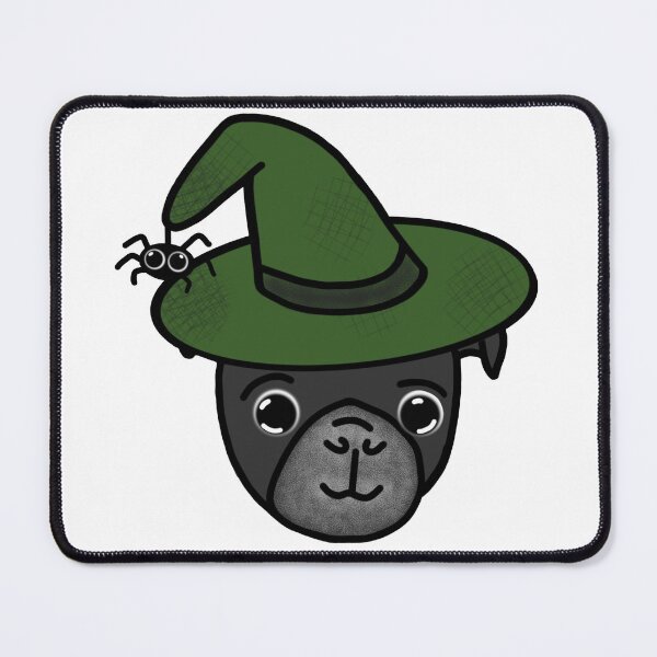 Item preview, Black Pug with Green Witch Hat and Spider Friend designed and sold by LeasPugGrumble.