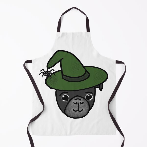Item preview, Black Pug with Green Witch Hat and Spider Friend designed and sold by LeasPugGrumble.