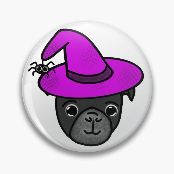 Item preview, Black Pug with Magenta Witch Hat and Spider Friend designed and sold by LeasPugGrumble.