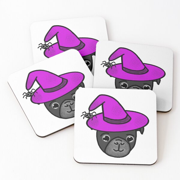 Item preview, Black Pug with Magenta Witch Hat and Spider Friend designed and sold by LeasPugGrumble.