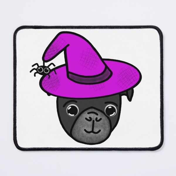 Item preview, Black Pug with Magenta Witch Hat and Spider Friend designed and sold by LeasPugGrumble.