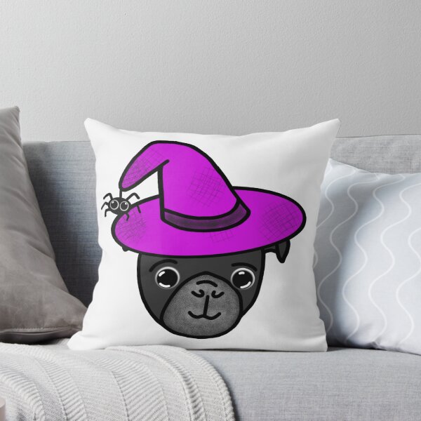 Item preview, Black Pug with Magenta Witch Hat and Spider Friend designed and sold by LeasPugGrumble.