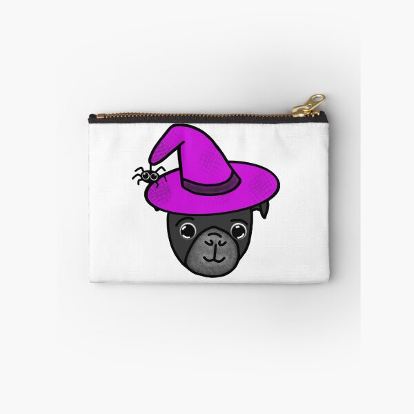 Item preview, Black Pug with Magenta Witch Hat and Spider Friend designed and sold by LeasPugGrumble.
