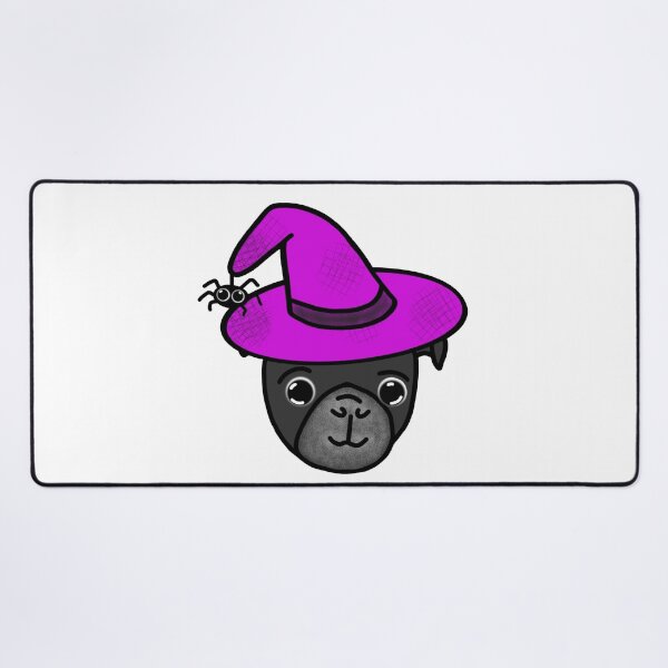 Item preview, Black Pug with Magenta Witch Hat and Spider Friend designed and sold by LeasPugGrumble.