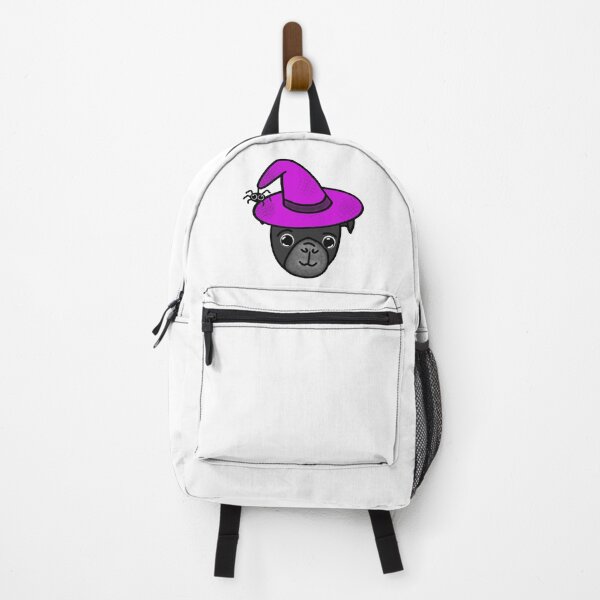 Item preview, Black Pug with Magenta Witch Hat and Spider Friend designed and sold by LeasPugGrumble.