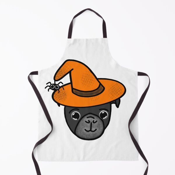 Item preview, Black Pug with Orange Witch Hat and Spider Friend designed and sold by LeasPugGrumble.