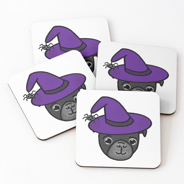 Item preview, Black Pug with Purple Witch Hat and Spider Friend designed and sold by LeasPugGrumble.