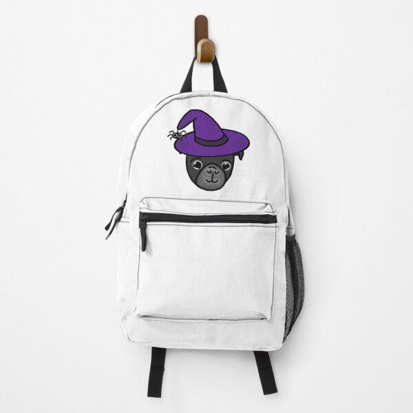 Item preview, Black Pug with Purple Witch Hat and Spider Friend designed and sold by LeasPugGrumble.