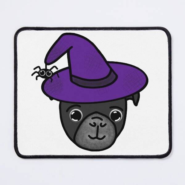 Item preview, Black Pug with Purple Witch Hat and Spider Friend designed and sold by LeasPugGrumble.
