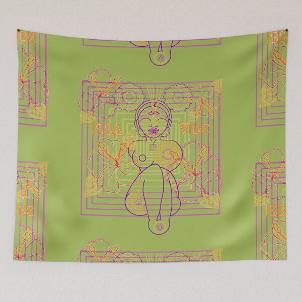 Item preview, Psychedelic Issa Vibe Spacey Earth Girl (dark grape green bg, purple and goldish orange variation) designed and sold by VantaTheArtist.