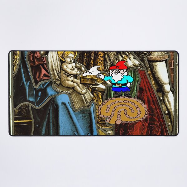 Item preview, Will the Wandering Gnome joins the 3 Kings and gives Jesus a Gift (Gnome Art) (Christmas Art) designed and sold by Bill Ressl.