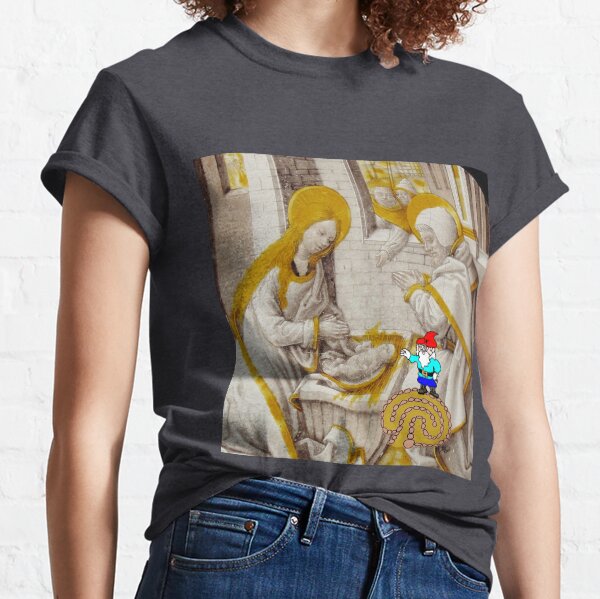 Will the Wandering Gnome visits Jesus in the Manger (Gnome Art) (Christmas Art) Classic T-Shirt