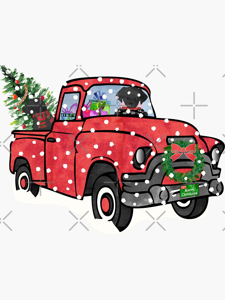 Black Labs Christmas Red Truck by emrdesigns