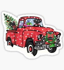 Black Labs Christmas Red Truck Sticker