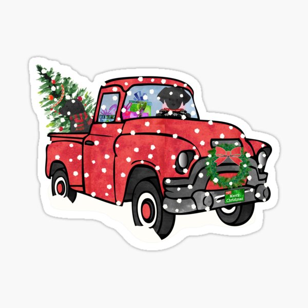 Black Labs Christmas Red Truck Sticker