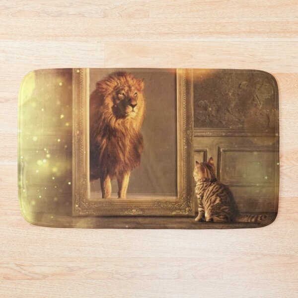 Higher Self - Cat vs. Lion - Believe in Yourself Bath Mat