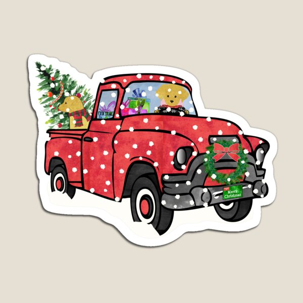 Golden Retrievers Christmas Red Truck Magnet