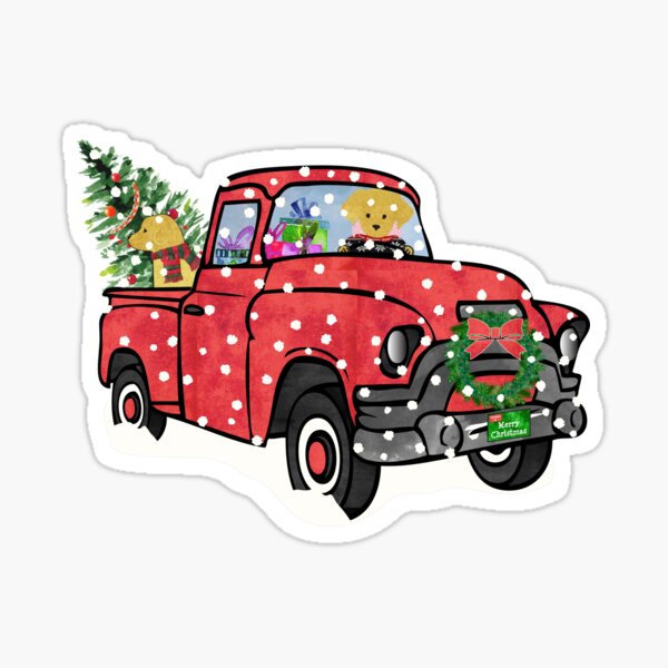 Golden Retrievers Christmas Red Truck Sticker