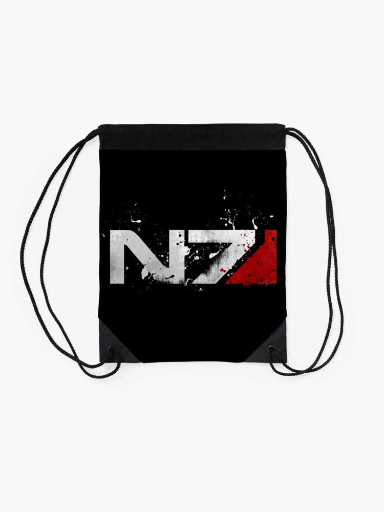 Thumbnail 2 of 3, Drawstring Bag, Mass Effect Distressed N7 designed and sold by ArcaneFeathers.