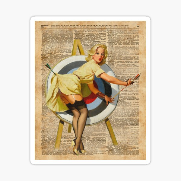Pin Up Girl Archery Vintage Dictionary Art Sticker