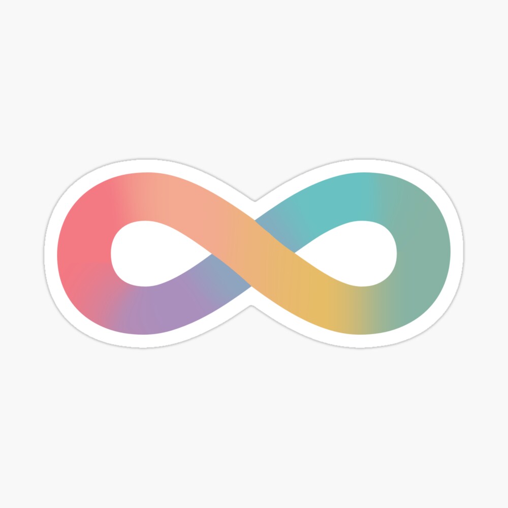 sticker of the neurodiversity symbol, a rainbow infinity loop, in pastel colors