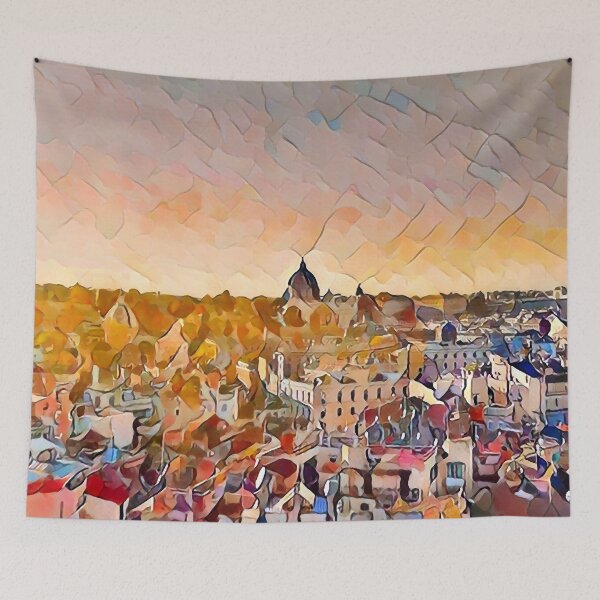Item preview, Sunrise Cityscape - Oil Paint Art designed and sold by MktngMultiverse.