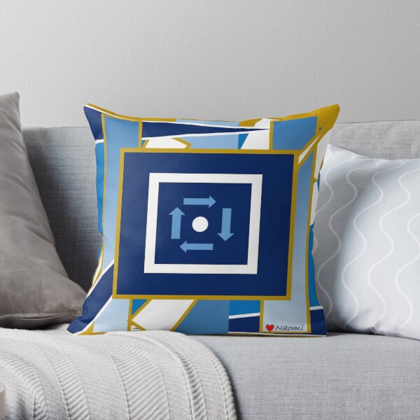 Blue Gold and White Directions Throw Pillow