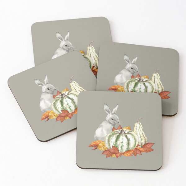 Item preview, Cute bunny with pumpkins and falling leaves - Autumn greetings designed and sold by FunnyChameleon.