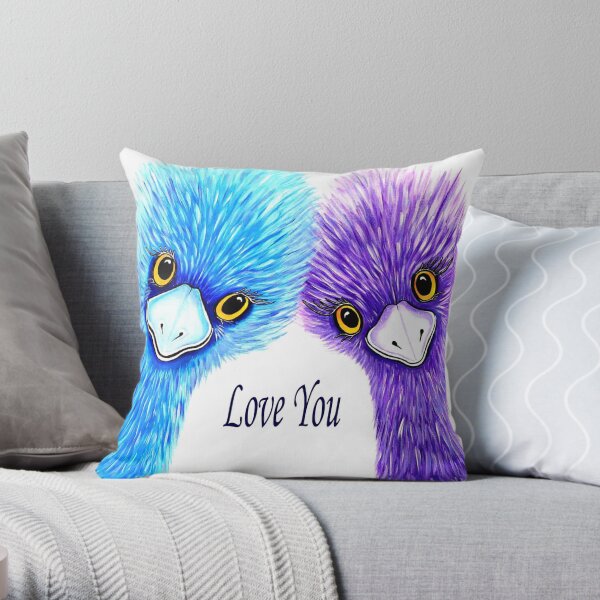 Love You - Quirky Emus Throw Pillow